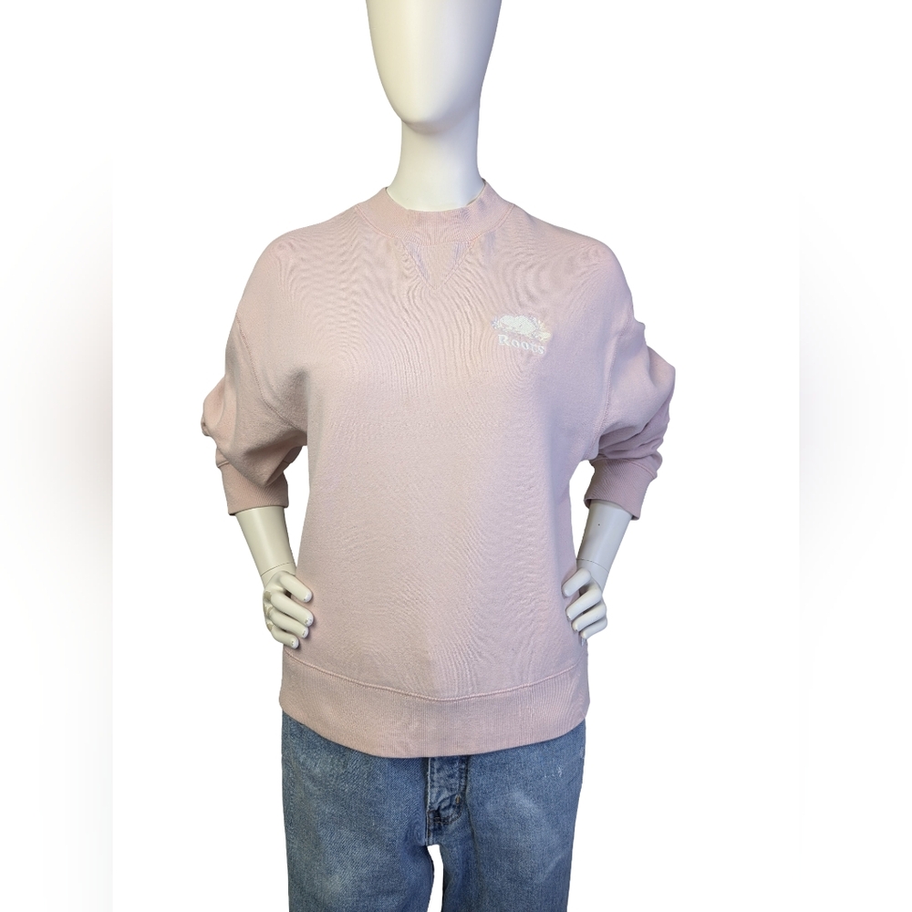 Roots Dusty Pink Embroidered Beaver Crewneck Sweatshirt, Size Medium